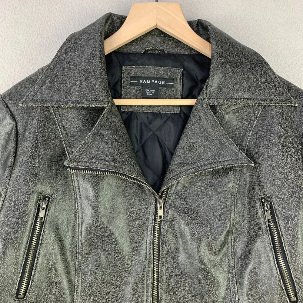 Vintage Rampage Faux Leather Moto Jacket Women Large Gray Biker Y2K Cropped - Picture 2 of 9